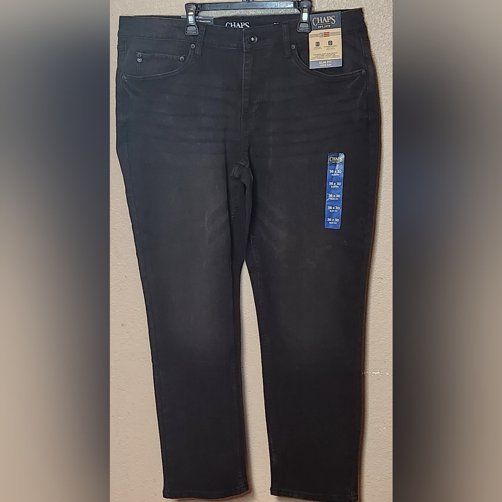 Chaps Men's Black Rinse Slim Fit Jeans Size 36 X 30